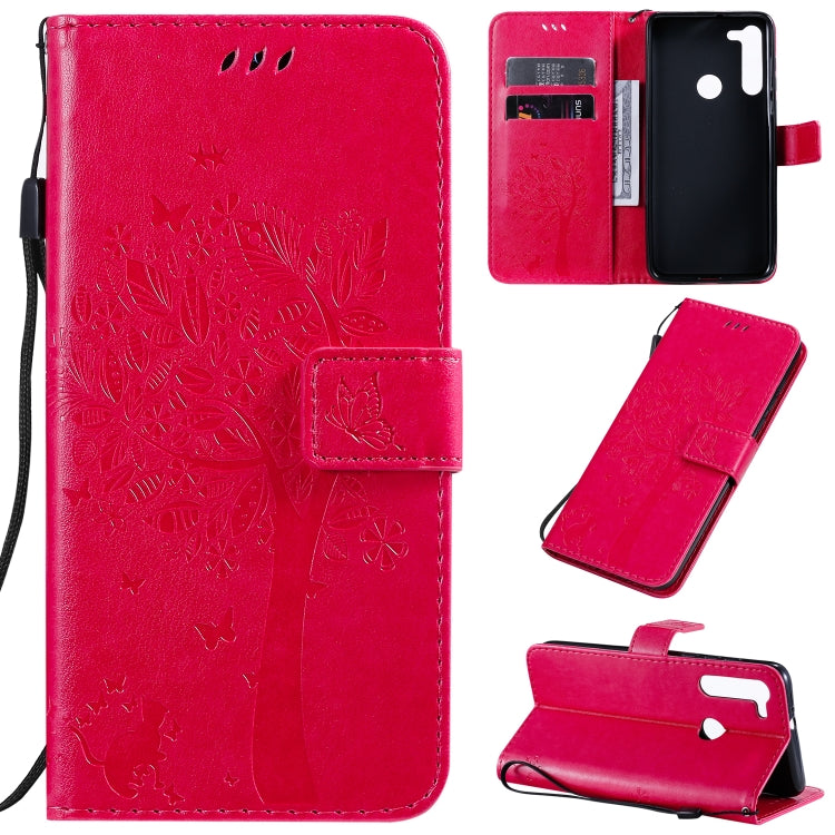 Tree & Cat Pattern Pressed Printing Horizontal Flip PU Leather Case with Holder & Card Slots & Wallet & Lanyard, For Motorola Moto G8, For Galaxy A91 / M80S