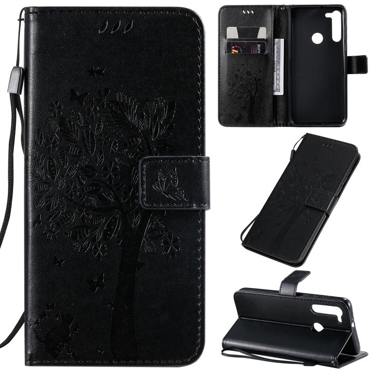 Tree & Cat Pattern Pressed Printing Horizontal Flip PU Leather Case with Holder & Card Slots & Wallet & Lanyard, For Motorola Moto G8, For Galaxy A91 / M80S