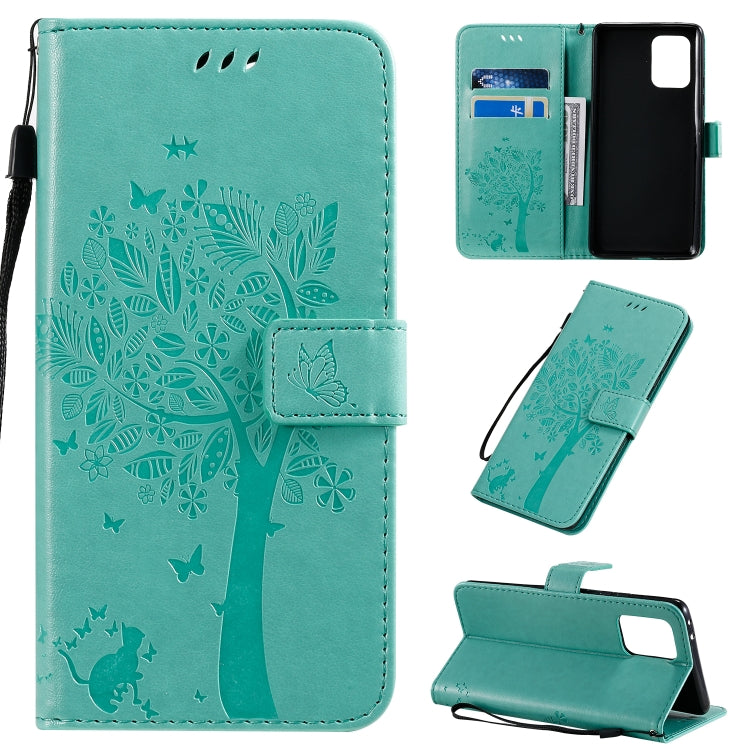 Tree & Cat Pattern Pressed Printing Horizontal Flip PU Leather Case with Holder & Card Slots & Wallet & Lanyard, For Motorola Moto G8, For Galaxy A91 / M80S