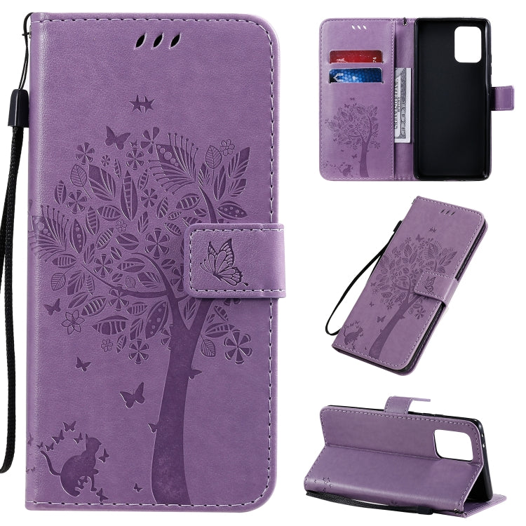 Tree & Cat Pattern Pressed Printing Horizontal Flip PU Leather Case with Holder & Card Slots & Wallet & Lanyard, For Motorola Moto G8, For Galaxy A91 / M80S