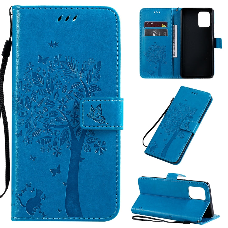 Tree & Cat Pattern Pressed Printing Horizontal Flip PU Leather Case with Holder & Card Slots & Wallet & Lanyard, For Motorola Moto G8, For Galaxy A91 / M80S