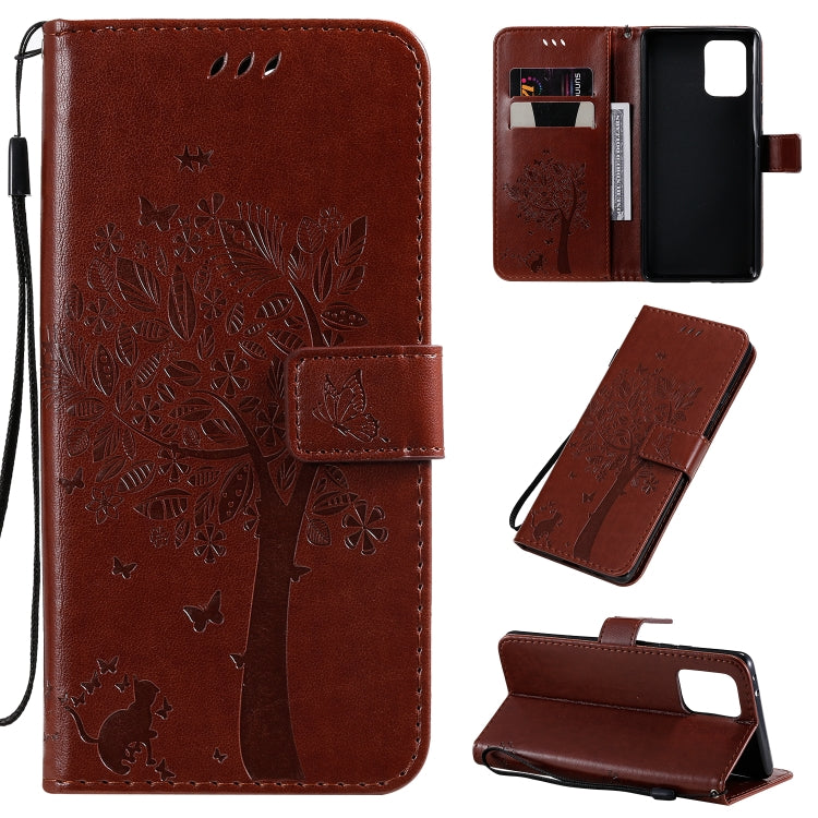 Tree & Cat Pattern Pressed Printing Horizontal Flip PU Leather Case with Holder & Card Slots & Wallet & Lanyard, For Motorola Moto G8, For Galaxy A91 / M80S