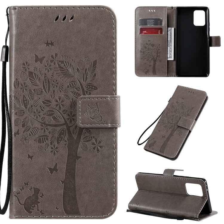 Tree & Cat Pattern Pressed Printing Horizontal Flip PU Leather Case with Holder & Card Slots & Wallet & Lanyard, For Motorola Moto G8, For Galaxy A91 / M80S