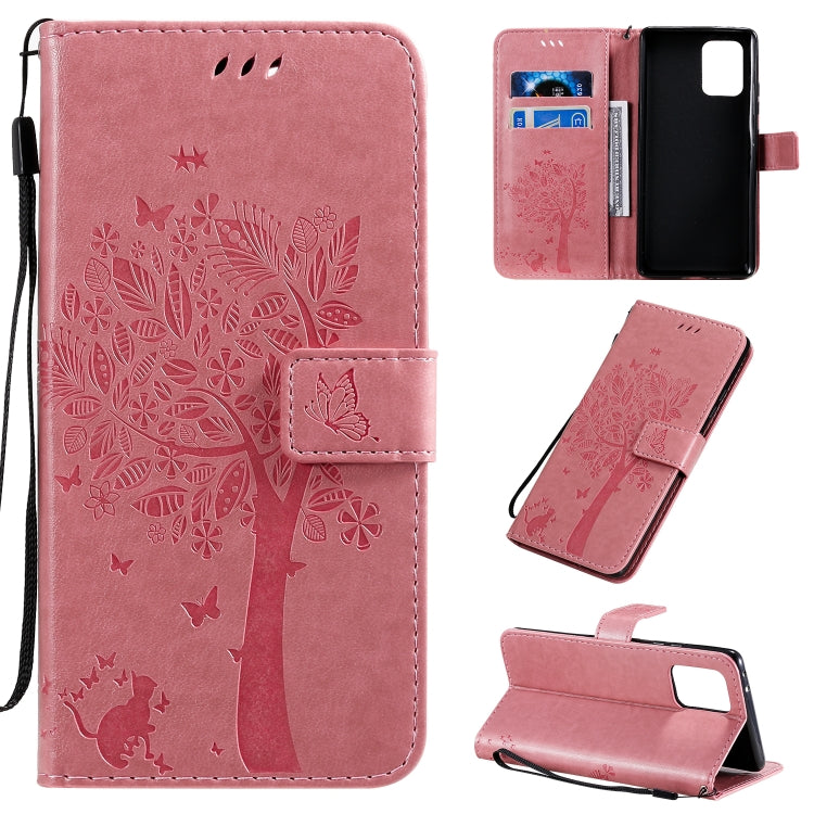 Tree & Cat Pattern Pressed Printing Horizontal Flip PU Leather Case with Holder & Card Slots & Wallet & Lanyard, For Motorola Moto G8, For Galaxy A91 / M80S