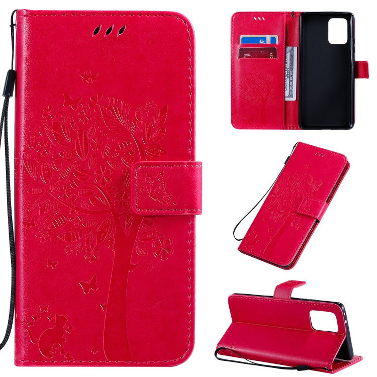 Tree & Cat Pattern Pressed Printing Horizontal Flip PU Leather Case with Holder & Card Slots & Wallet & Lanyard, For Motorola Moto G8, For Galaxy A91 / M80S