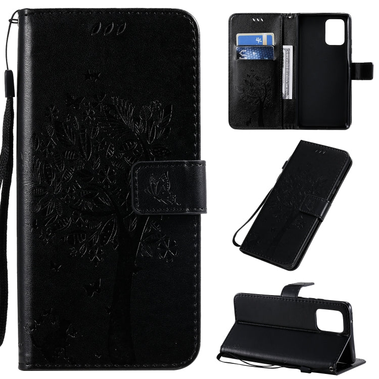 Tree & Cat Pattern Pressed Printing Horizontal Flip PU Leather Case with Holder & Card Slots & Wallet & Lanyard, For Motorola Moto G8, For Galaxy A91 / M80S