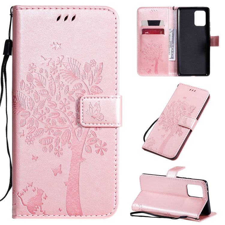 Tree & Cat Pattern Pressed Printing Horizontal Flip PU Leather Case with Holder & Card Slots & Wallet & Lanyard, For Motorola Moto G8, For Galaxy A91 / M80S