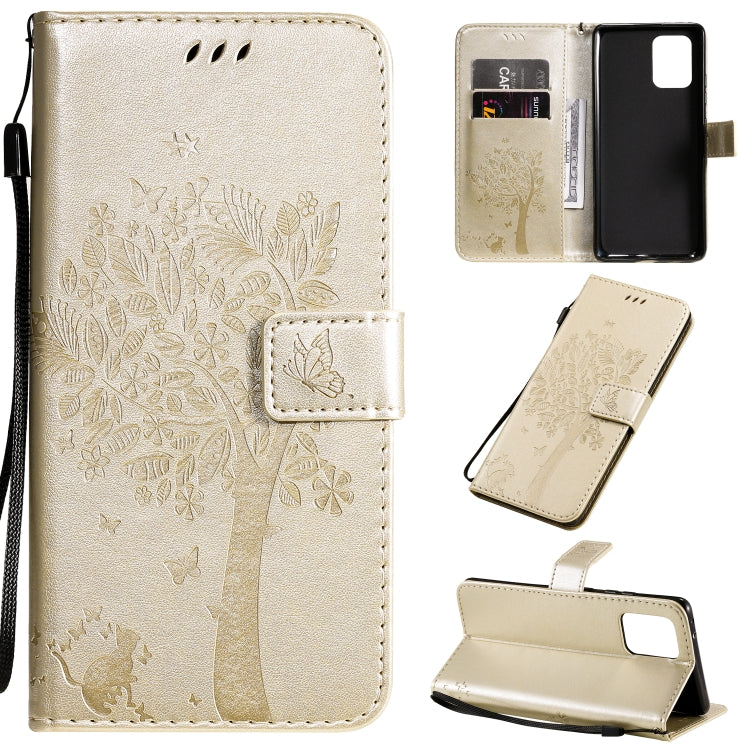 Tree & Cat Pattern Pressed Printing Horizontal Flip PU Leather Case with Holder & Card Slots & Wallet & Lanyard, For Motorola Moto G8, For Galaxy A91 / M80S