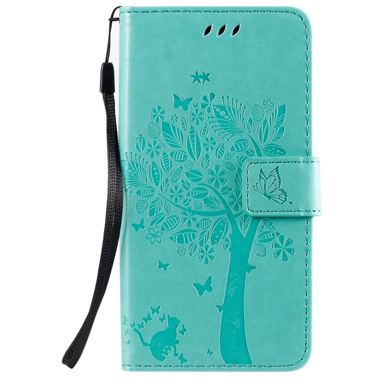 Tree & Cat Pattern Pressed Printing Horizontal Flip PU Leather Case with Holder & Card Slots & Wallet & Lanyard, For Galaxy A01, For Galaxy A21