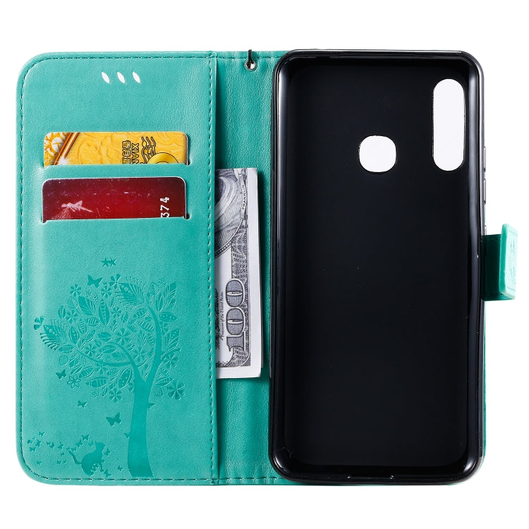 Tree & Cat Pattern Pressed Printing Horizontal Flip PU Leather Case with Holder & Card Slots & Wallet & Lanyard, For Galaxy A70e, For Galaxy A81 / M60S
