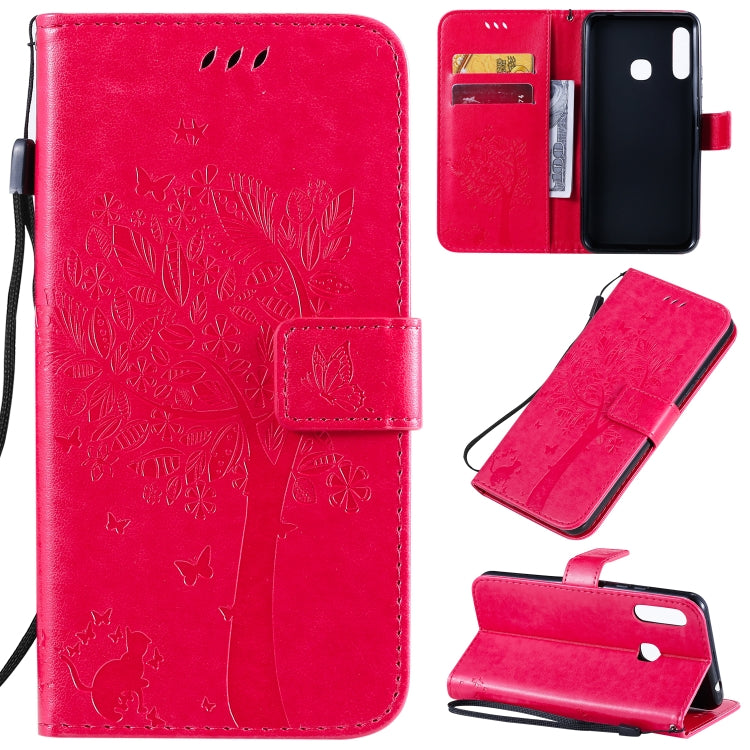 Tree & Cat Pattern Pressed Printing Horizontal Flip PU Leather Case with Holder & Card Slots & Wallet & Lanyard, For Galaxy A70e, For Galaxy A81 / M60S