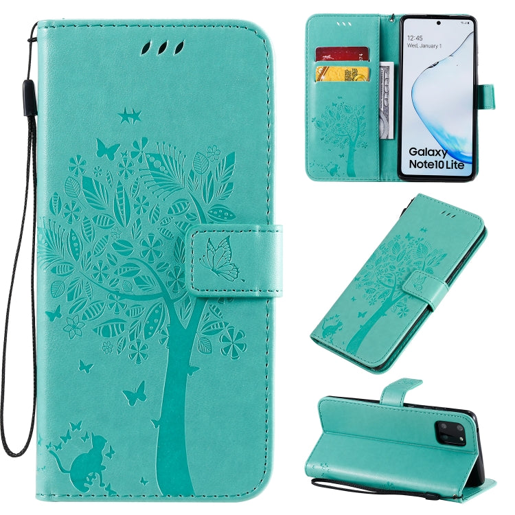 Tree & Cat Pattern Pressed Printing Horizontal Flip PU Leather Case with Holder & Card Slots & Wallet & Lanyard, For Galaxy A70e, For Galaxy A81 / M60S