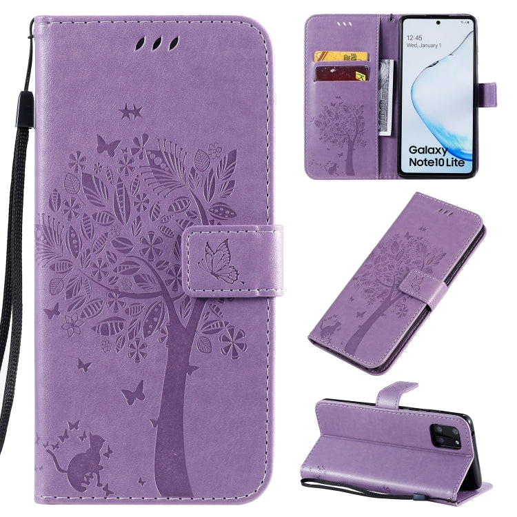 Tree & Cat Pattern Pressed Printing Horizontal Flip PU Leather Case with Holder & Card Slots & Wallet & Lanyard, For Galaxy A70e, For Galaxy A81 / M60S