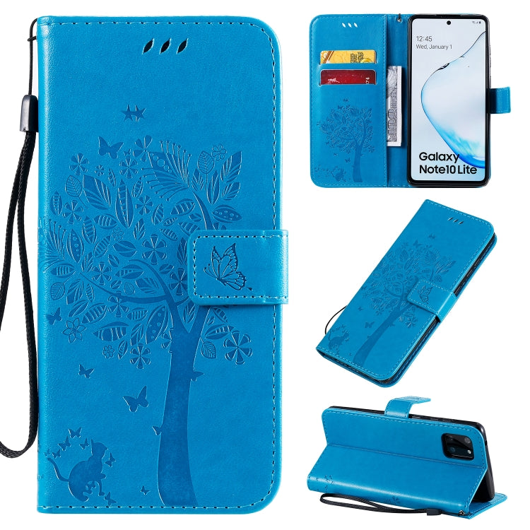 Tree & Cat Pattern Pressed Printing Horizontal Flip PU Leather Case with Holder & Card Slots & Wallet & Lanyard, For Galaxy A70e, For Galaxy A81 / M60S