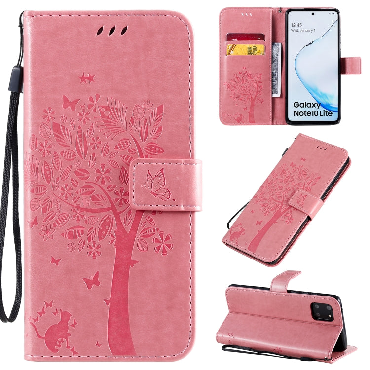 Tree & Cat Pattern Pressed Printing Horizontal Flip PU Leather Case with Holder & Card Slots & Wallet & Lanyard, For Galaxy A70e, For Galaxy A81 / M60S