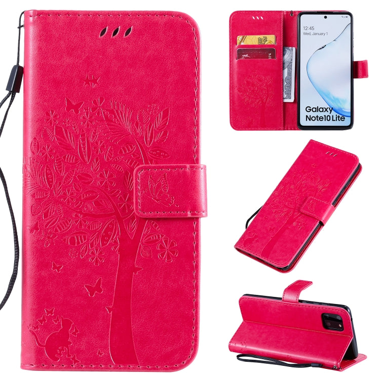 Tree & Cat Pattern Pressed Printing Horizontal Flip PU Leather Case with Holder & Card Slots & Wallet & Lanyard, For Galaxy A70e, For Galaxy A81 / M60S