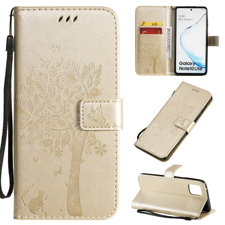 Tree & Cat Pattern Pressed Printing Horizontal Flip PU Leather Case with Holder & Card Slots & Wallet & Lanyard, For Galaxy A70e, For Galaxy A81 / M60S