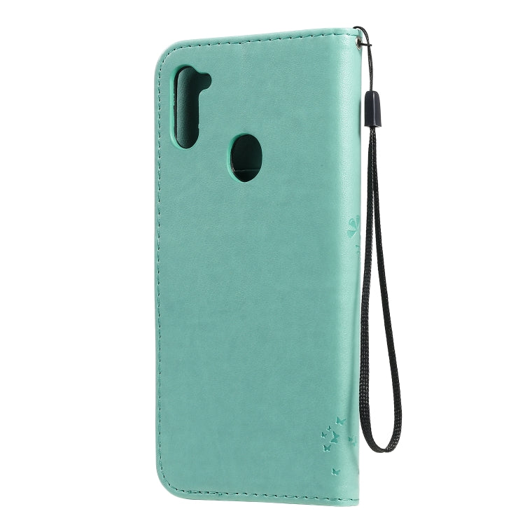 Tree & Cat Pattern Pressed Printing Horizontal Flip PU Leather Case with Holder & Card Slots & Wallet & Lanyard, For Galaxy M11 / A11, For Galaxy M31
