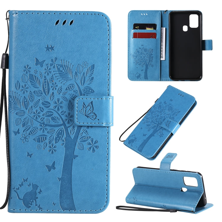 Tree & Cat Pattern Pressed Printing Horizontal Flip PU Leather Case with Holder & Card Slots & Wallet & Lanyard, For Galaxy M11 / A11, For Galaxy M31