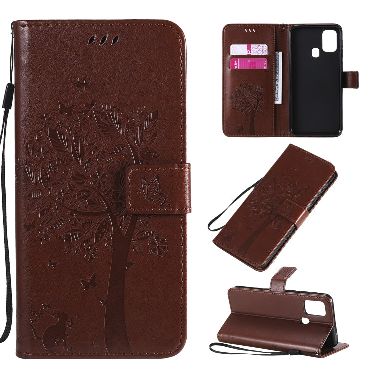 Tree & Cat Pattern Pressed Printing Horizontal Flip PU Leather Case with Holder & Card Slots & Wallet & Lanyard, For Galaxy M11 / A11, For Galaxy M31
