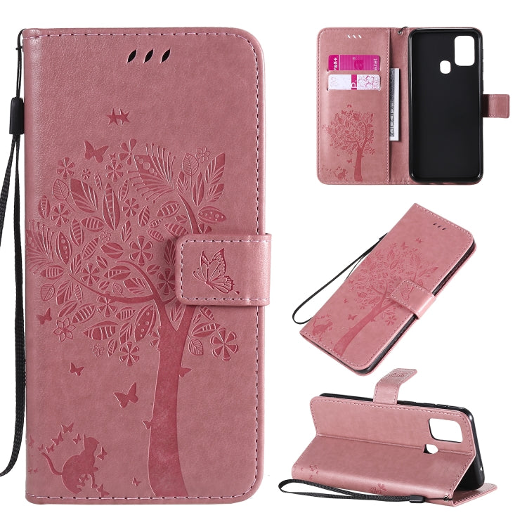Tree & Cat Pattern Pressed Printing Horizontal Flip PU Leather Case with Holder & Card Slots & Wallet & Lanyard, For Galaxy M11 / A11, For Galaxy M31