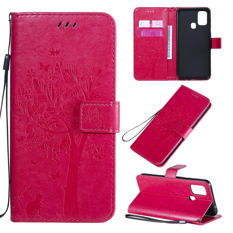 Tree & Cat Pattern Pressed Printing Horizontal Flip PU Leather Case with Holder & Card Slots & Wallet & Lanyard, For Galaxy M11 / A11, For Galaxy M31