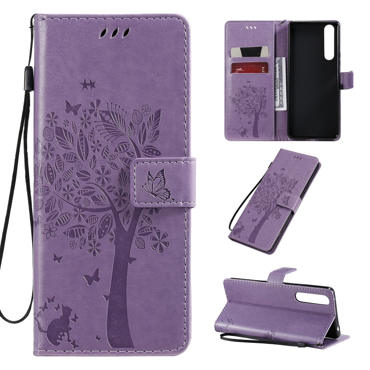 Tree & Cat Pattern Pressed Printing Horizontal Flip PU Leather Case with Holder & Card Slots & Wallet & Lanyard, For Sony Xperia 1 II, For Xiaomi Mi 10 5G / Mi 10 Pro 5G