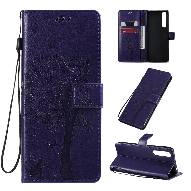 Tree & Cat Pattern Pressed Printing Horizontal Flip PU Leather Case with Holder & Card Slots & Wallet & Lanyard, For Sony Xperia 1 II, For Xiaomi Mi 10 5G / Mi 10 Pro 5G