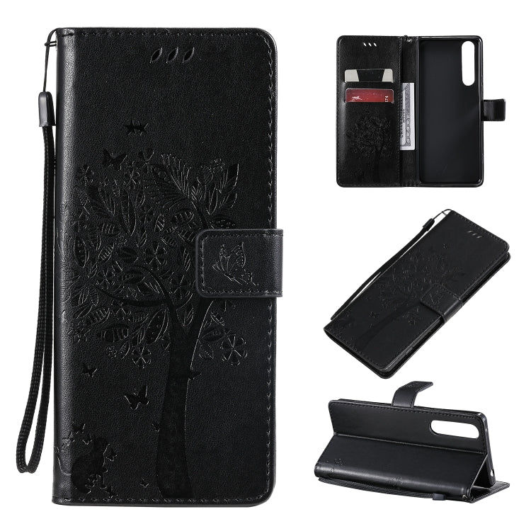 Tree & Cat Pattern Pressed Printing Horizontal Flip PU Leather Case with Holder & Card Slots & Wallet & Lanyard, For Sony Xperia 1 II, For Xiaomi Mi 10 5G / Mi 10 Pro 5G