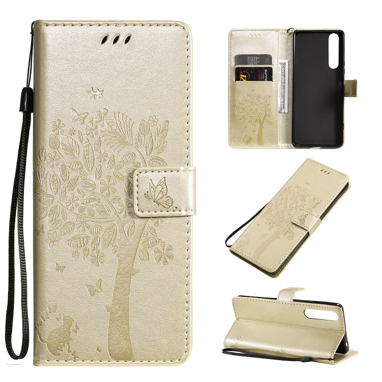 Tree & Cat Pattern Pressed Printing Horizontal Flip PU Leather Case with Holder & Card Slots & Wallet & Lanyard, For Sony Xperia 1 II, For Xiaomi Mi 10 5G / Mi 10 Pro 5G