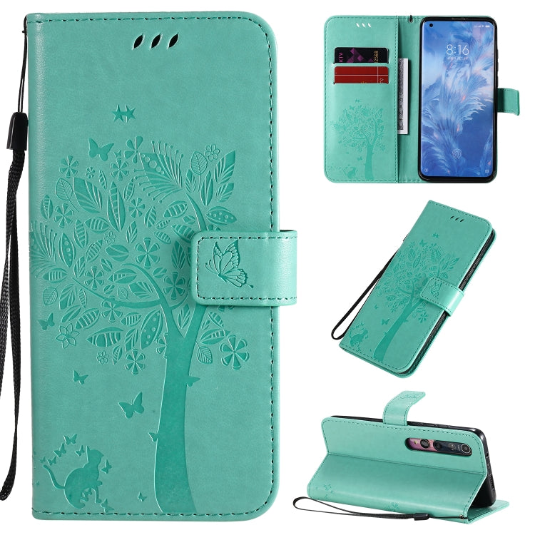 Tree & Cat Pattern Pressed Printing Horizontal Flip PU Leather Case with Holder & Card Slots & Wallet & Lanyard, For Sony Xperia 1 II, For Xiaomi Mi 10 5G / Mi 10 Pro 5G