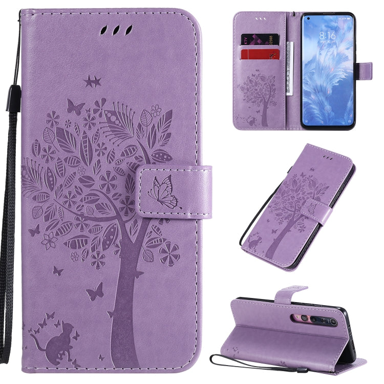 Tree & Cat Pattern Pressed Printing Horizontal Flip PU Leather Case with Holder & Card Slots & Wallet & Lanyard, For Sony Xperia 1 II, For Xiaomi Mi 10 5G / Mi 10 Pro 5G