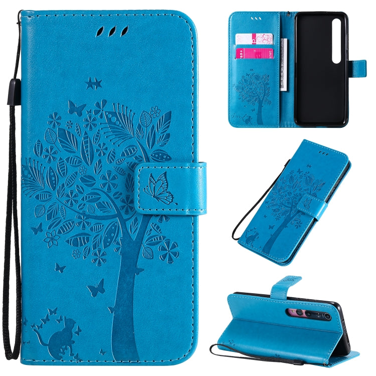 Tree & Cat Pattern Pressed Printing Horizontal Flip PU Leather Case with Holder & Card Slots & Wallet & Lanyard, For Sony Xperia 1 II, For Xiaomi Mi 10 5G / Mi 10 Pro 5G