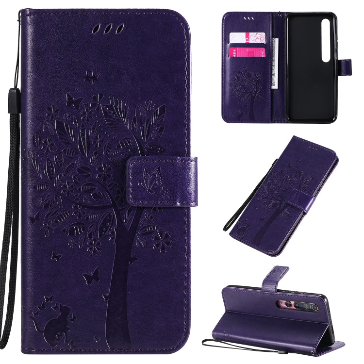 Tree & Cat Pattern Pressed Printing Horizontal Flip PU Leather Case with Holder & Card Slots & Wallet & Lanyard, For Sony Xperia 1 II, For Xiaomi Mi 10 5G / Mi 10 Pro 5G