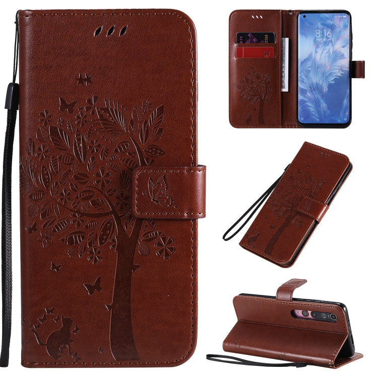 Tree & Cat Pattern Pressed Printing Horizontal Flip PU Leather Case with Holder & Card Slots & Wallet & Lanyard, For Sony Xperia 1 II, For Xiaomi Mi 10 5G / Mi 10 Pro 5G