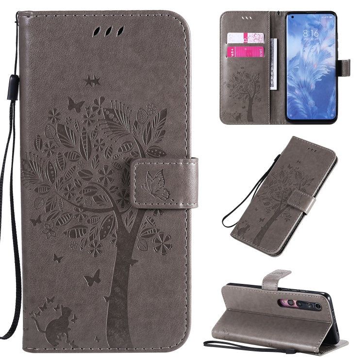 Tree & Cat Pattern Pressed Printing Horizontal Flip PU Leather Case with Holder & Card Slots & Wallet & Lanyard, For Sony Xperia 1 II, For Xiaomi Mi 10 5G / Mi 10 Pro 5G