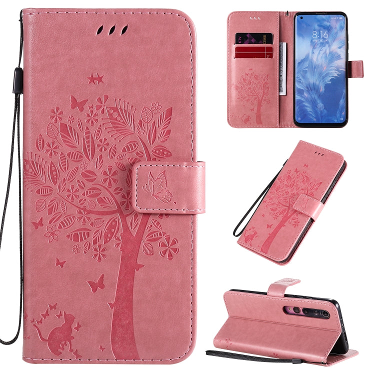 Tree & Cat Pattern Pressed Printing Horizontal Flip PU Leather Case with Holder & Card Slots & Wallet & Lanyard, For Sony Xperia 1 II, For Xiaomi Mi 10 5G / Mi 10 Pro 5G