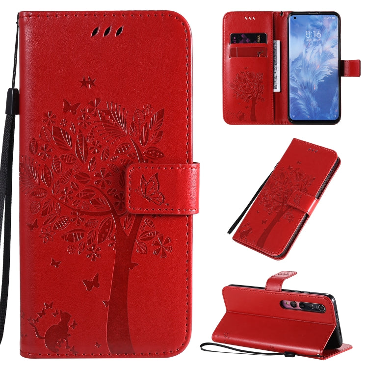 Tree & Cat Pattern Pressed Printing Horizontal Flip PU Leather Case with Holder & Card Slots & Wallet & Lanyard, For Sony Xperia 1 II, For Xiaomi Mi 10 5G / Mi 10 Pro 5G