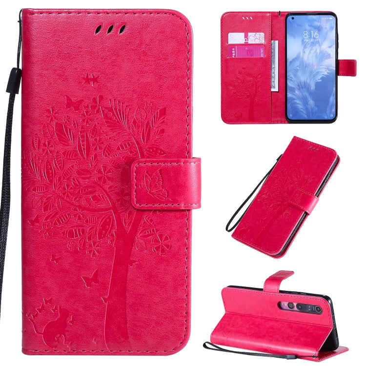 Tree & Cat Pattern Pressed Printing Horizontal Flip PU Leather Case with Holder & Card Slots & Wallet & Lanyard, For Sony Xperia 1 II, For Xiaomi Mi 10 5G / Mi 10 Pro 5G