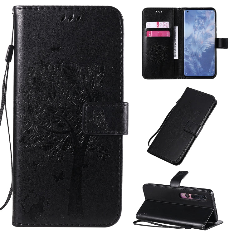 Tree & Cat Pattern Pressed Printing Horizontal Flip PU Leather Case with Holder & Card Slots & Wallet & Lanyard, For Sony Xperia 1 II, For Xiaomi Mi 10 5G / Mi 10 Pro 5G