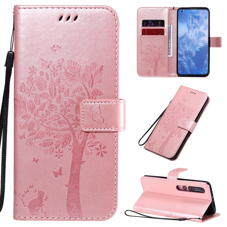 Tree & Cat Pattern Pressed Printing Horizontal Flip PU Leather Case with Holder & Card Slots & Wallet & Lanyard, For Sony Xperia 1 II, For Xiaomi Mi 10 5G / Mi 10 Pro 5G