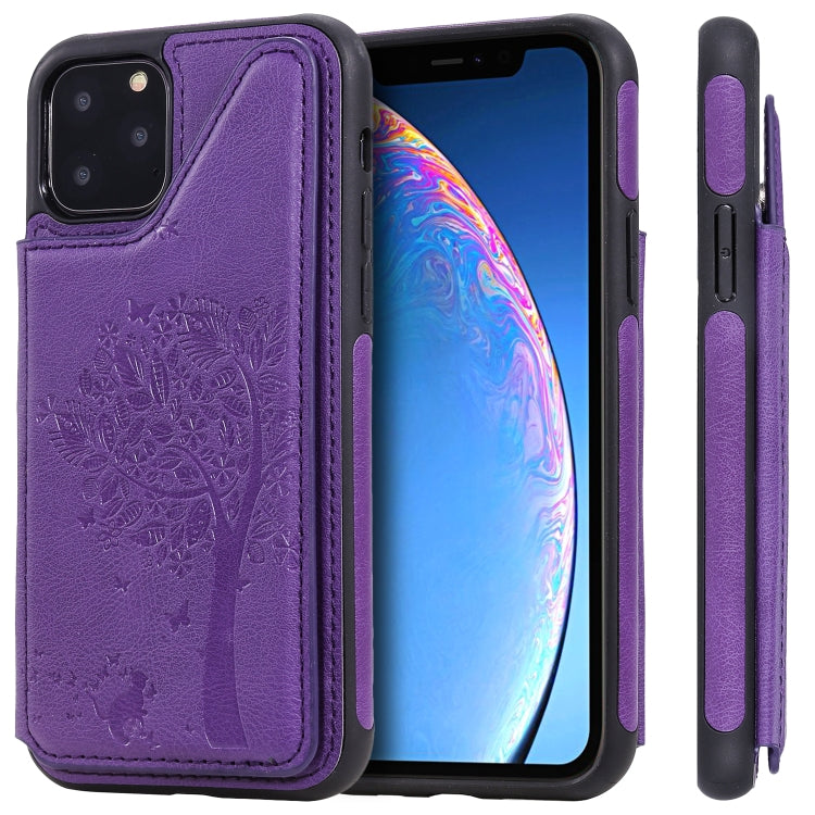 Cat Tree Embossing Pattern Protective Case with Card Slots for Galaxy S9+ S10 S10e iPhone 11