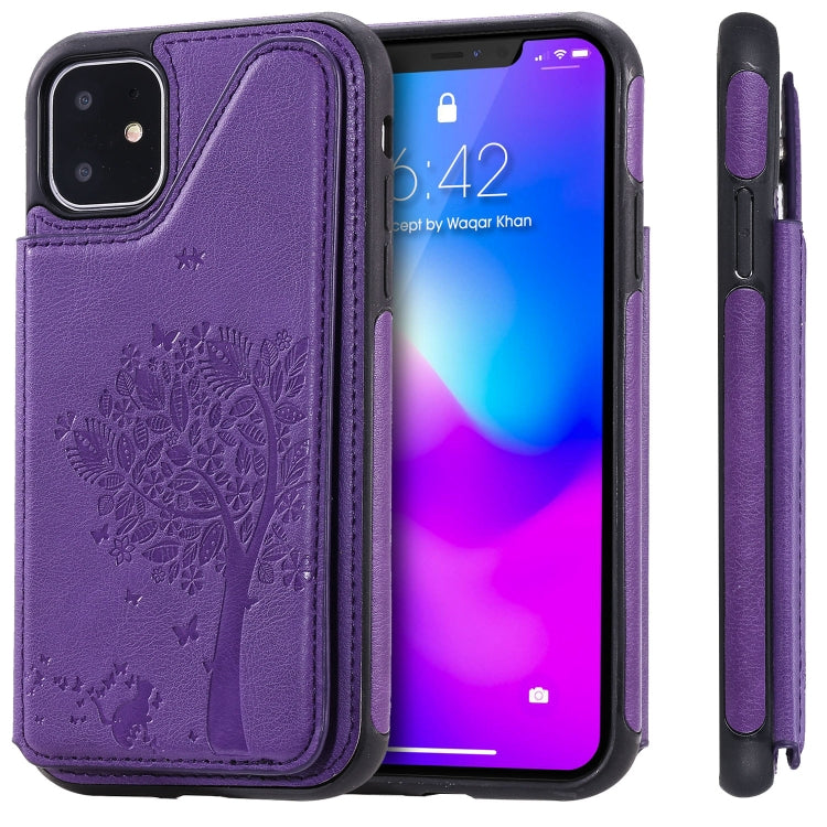 Cat Tree Embossing Pattern Protective Case with Card Slots for Galaxy S9+ S10 S10e iPhone 11