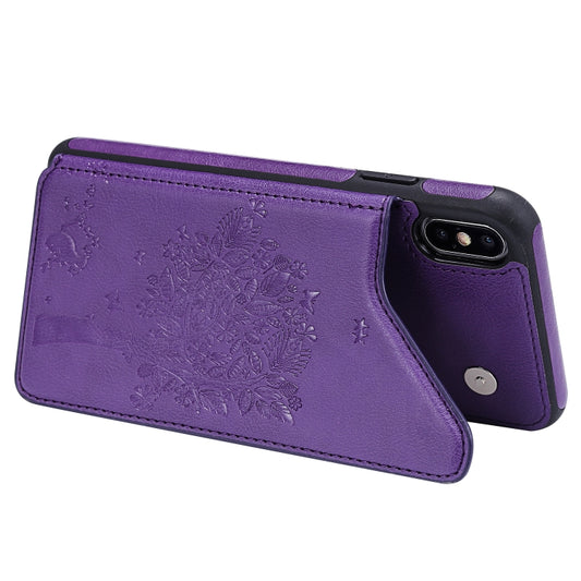 iPhone XR protective case with card slots, photo frame, and cat tree design