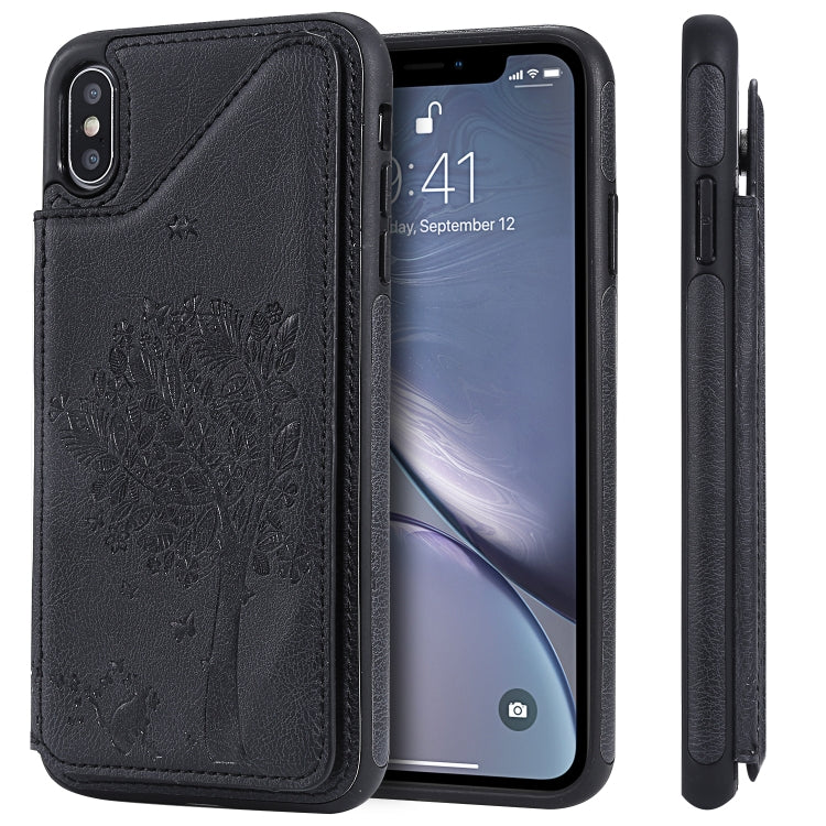 Cat Tree Embossing Pattern Shockproof Protective Case with Card Slots & Photo Frame & Holder, For iPhone XS Max, For iPhone XR, For iPhone XS / X, For iPhone 8 Plus & 7 Plus