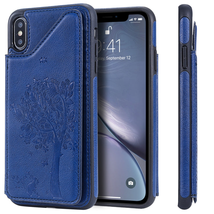 Cat Tree Embossing Pattern Shockproof Protective Case with Card Slots & Photo Frame & Holder, For iPhone XS Max, For iPhone XR, For iPhone XS / X, For iPhone 8 Plus & 7 Plus