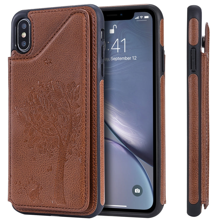 Cat Tree Embossing Pattern Shockproof Protective Case with Card Slots & Photo Frame & Holder, For iPhone XS Max, For iPhone XR, For iPhone XS / X, For iPhone 8 Plus & 7 Plus