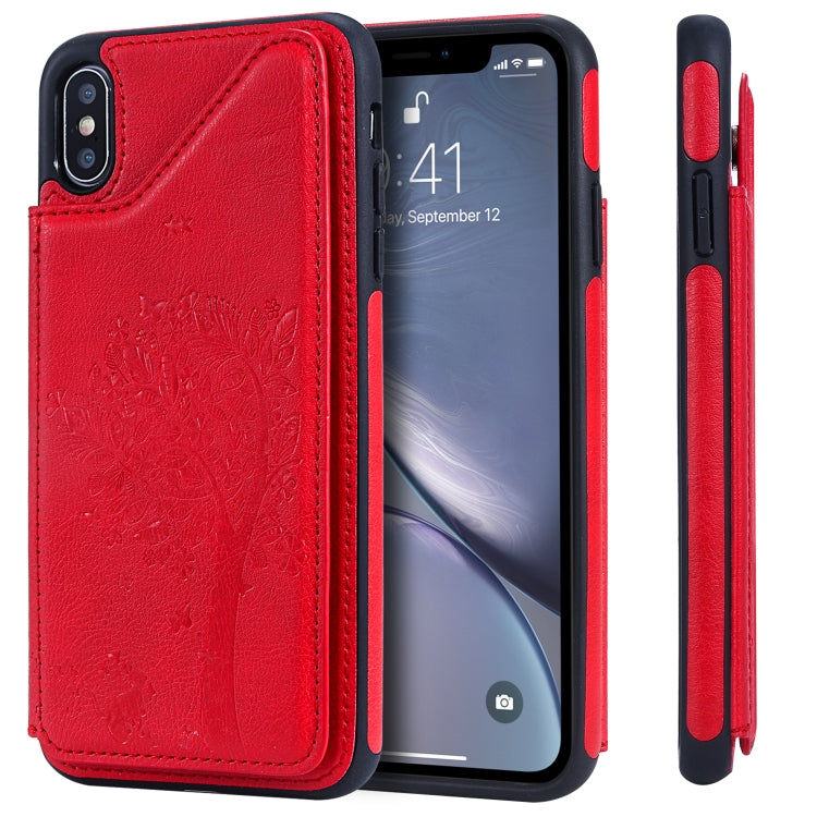 Cat Tree Embossing Pattern Shockproof Protective Case with Card Slots & Photo Frame & Holder, For iPhone XS Max, For iPhone XR, For iPhone XS / X, For iPhone 8 Plus & 7 Plus