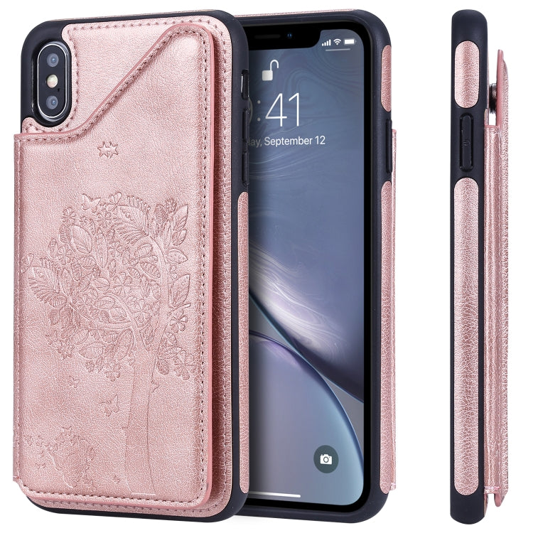 Cat Tree Embossing Pattern Shockproof Protective Case with Card Slots & Photo Frame & Holder, For iPhone XS Max, For iPhone XR, For iPhone XS / X, For iPhone 8 Plus & 7 Plus