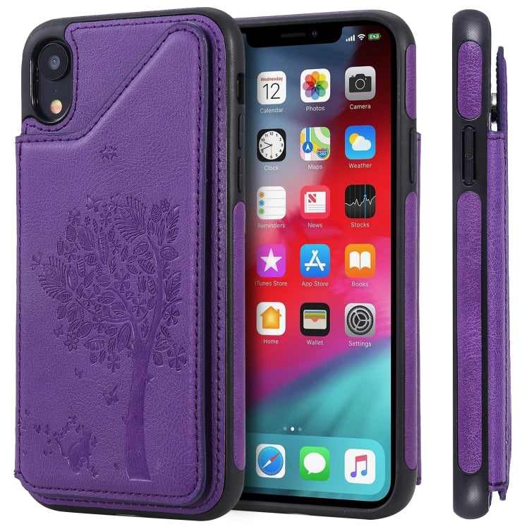 Cat Tree Embossing Pattern Shockproof Protective Case with Card Slots & Photo Frame & Holder, For iPhone XS Max, For iPhone XR, For iPhone XS / X, For iPhone 8 Plus & 7 Plus